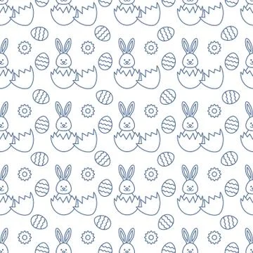 Seamless pattern with Easter Bunny, eggs. Stock Illustration