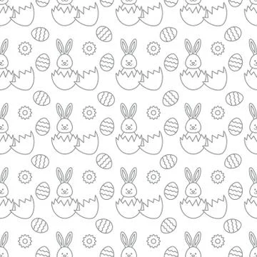 Seamless pattern with Easter Bunny, eggs. 스톡 일러스트