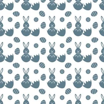 Seamless pattern with Easter Bunny, eggs. Stock Illustration