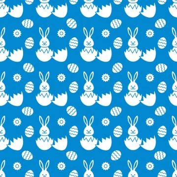 Seamless pattern with Easter Bunny, eggs. Stock Illustration
