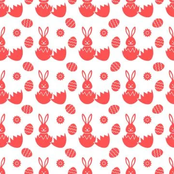Seamless pattern with Easter Bunny, eggs. Stock Illustration