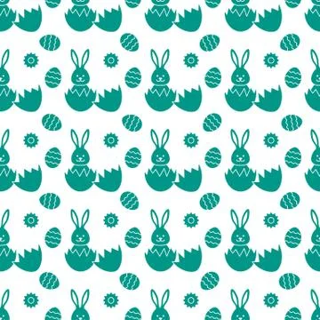Seamless pattern with Easter Bunny, eggs. 스톡 일러스트