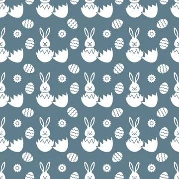 Seamless pattern with Easter Bunny, eggs. Stock Illustration