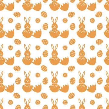 Seamless pattern with Easter Bunny, eggs. Stock Illustration