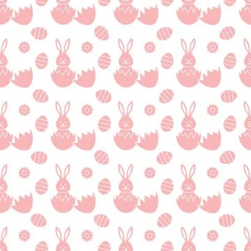 Seamless pattern with Easter Bunny, eggs. Stock Illustration