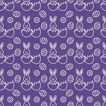 Seamless pattern with Easter Bunny, eggs. Stock Illustration