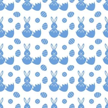 Seamless pattern with Easter Bunny, eggs. Stock Illustration