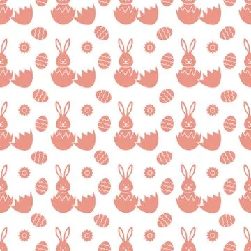 Seamless pattern with Easter Bunny, eggs. Stock Illustration