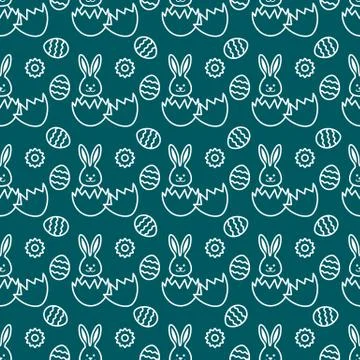 Seamless pattern with Easter Bunny, eggs. Stock Illustration