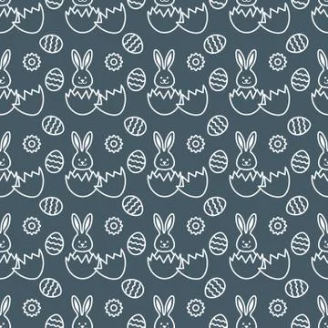 Seamless pattern with Easter Bunny, eggs. 스톡 일러스트