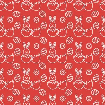 Seamless pattern with Easter Bunny, eggs. Stock Illustration