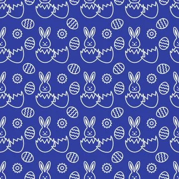Seamless pattern with Easter Bunny, eggs. Stock Illustration