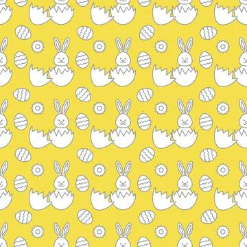 Seamless pattern with Easter Bunny, eggs. Stock Illustration