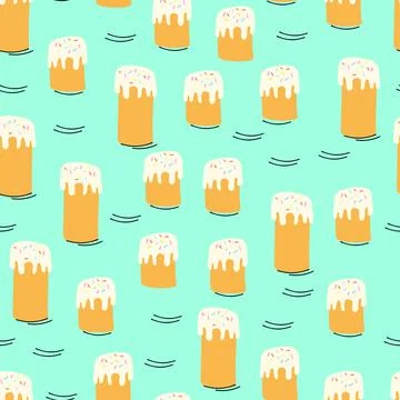 Seamless pattern with Easter cake in different sizes on a blue background Illustrazione stock