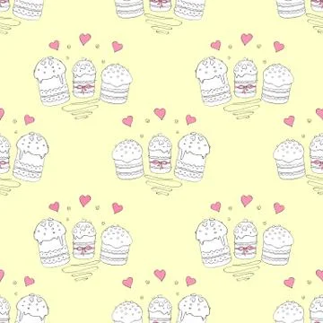 Seamless pattern. Easter cake or sweet bread or Paska. Soft Spring festive ba Illustrazione stock