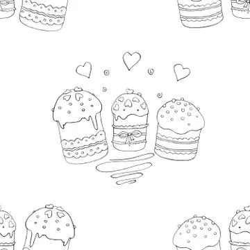 Seamless pattern. Easter cake or sweet bread or Paska. Soft Spring festive ba Illustrazione stock