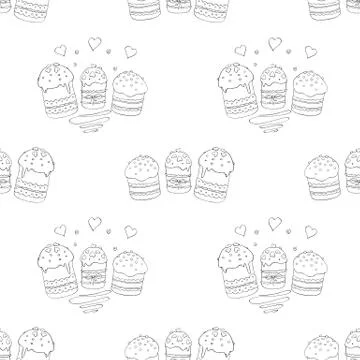 Seamless pattern. Easter cake or sweet bread or Paska. Soft Spring festive ba 스톡 일러스트