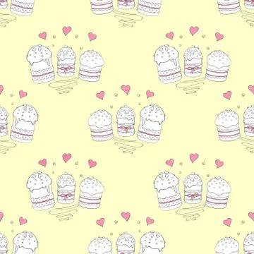 Seamless pattern. Easter cake or sweet bread or Paska. Soft Spring festive ba Illustrazione stock