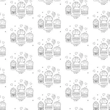 Seamless pattern with Easter cake or sweet bread or Paska. Spring festive bac Illustrazione stock