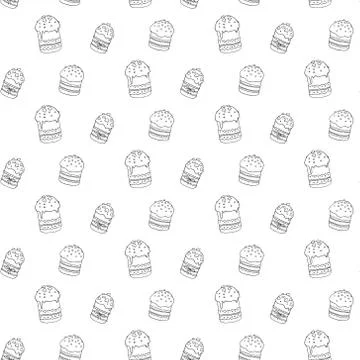 Seamless pattern with Easter cake or sweet bread or Paska. Spring festive bac 스톡 일러스트