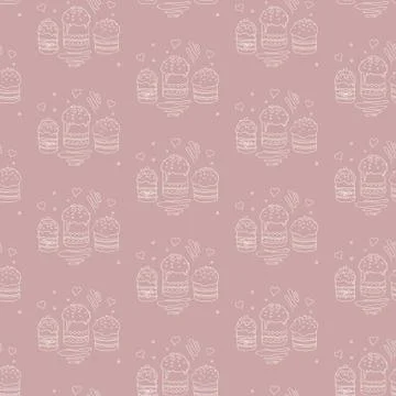Seamless pattern with Easter cake or sweet bread or Paska. Spring festive bac 스톡 일러스트