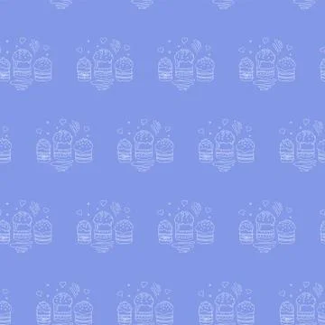 Seamless pattern with Easter cake or sweet bread or Paska. Spring festive bac 스톡 일러스트