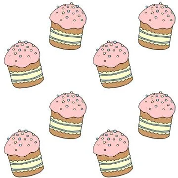 Seamless pattern. Easter cake or sweet bread or Paska. Soft colorful Spring f 스톡 일러스트