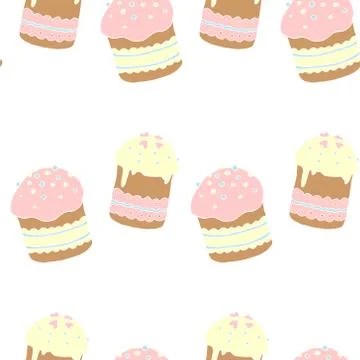 Seamless pattern. Easter cake or sweet bread or Paska. Soft colorful Spring f Stock Illustration