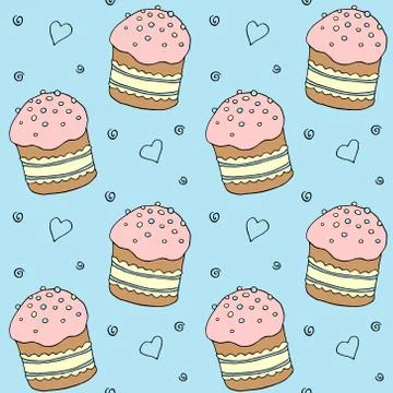 Seamless pattern. Easter cake or sweet bread or Paska. Soft colorful Spring f Illustrazione stock
