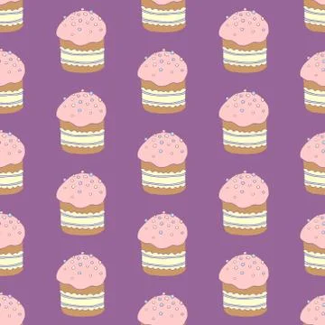 Seamless pattern. Easter cake or sweet bread or Paska. Soft colorful Spring f 스톡 일러스트