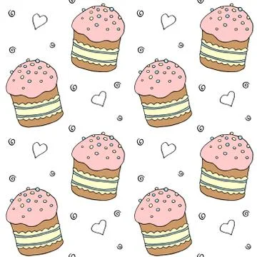 Seamless pattern. Easter cake or sweet bread or Paska. Soft colorful Spring f Illustrazione stock