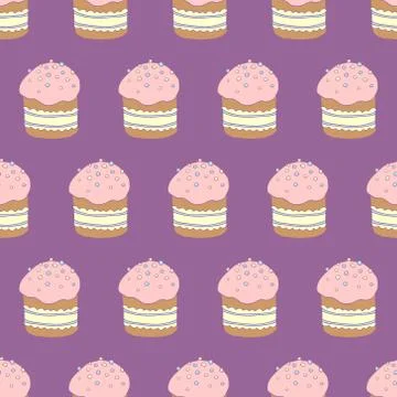 Seamless pattern. Easter cake or sweet bread or Paska. Soft colorful Spring f 스톡 일러스트