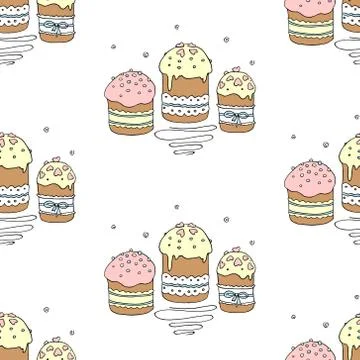 Seamless pattern. Easter cake or sweet bread or Paska. Soft colorful Spring f Stock Illustration