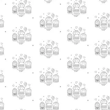 Seamless pattern with Easter cake or sweet bread or Paska. Spring festive bac Stock Illustration