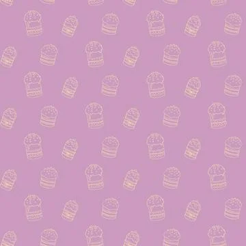 Seamless pattern with Easter cake or sweet bread or Paska. Spring festive bac Illustrazione stock