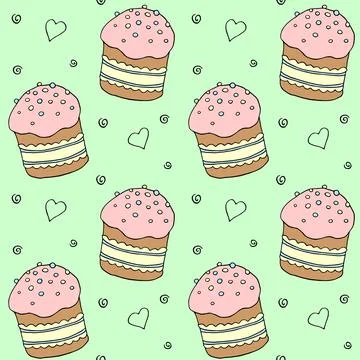 Seamless pattern. Easter cake or sweet bread or Paska. Soft colorful Spring f Stock Illustration