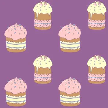 Seamless pattern. Easter cake or sweet bread or Paska. Soft colorful Spring f Illustrazione stock