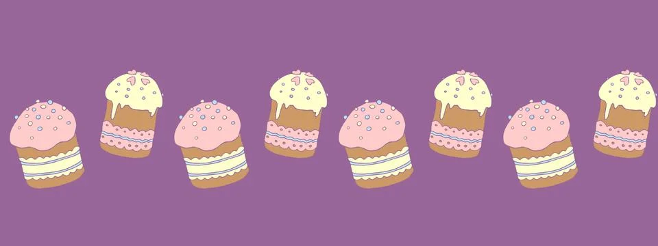 Seamless pattern. Easter cake or sweet bread or Paska. Soft colorful Spring f Stock Illustration