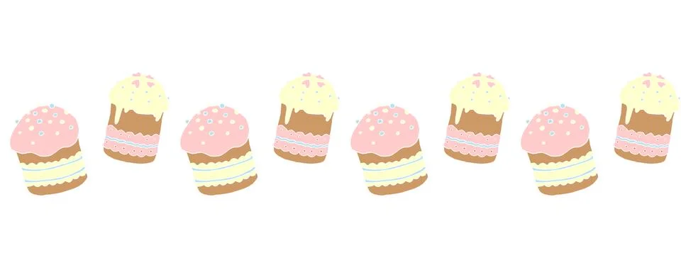 Seamless pattern. Easter cake or sweet bread or Paska. Spring festive border, 스톡 일러스트