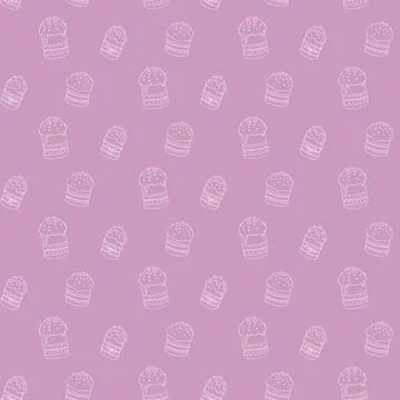 Seamless pattern with Easter cake or sweet bread or Paska. Spring festive bac 스톡 일러스트