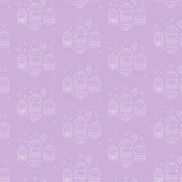 Seamless pattern with Easter cake or sweet bread or Paska. Spring festive bac Stock Illustration