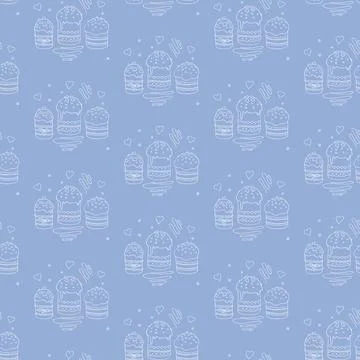 Seamless pattern with Easter cake or sweet bread or Paska. Spring festive bac 스톡 일러스트