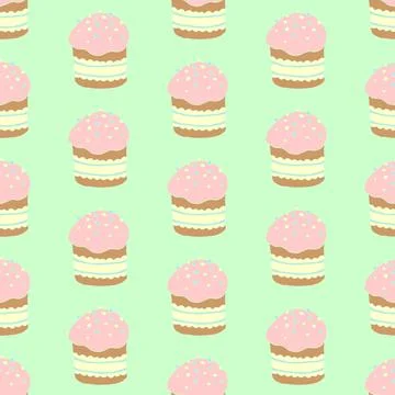 Seamless pattern. Easter cake or sweet bread or Paska. Soft colorful Spring f 스톡 일러스트