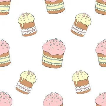 Seamless pattern. Easter cake or sweet bread or Paska. Soft Spring festive ba Stock Illustration