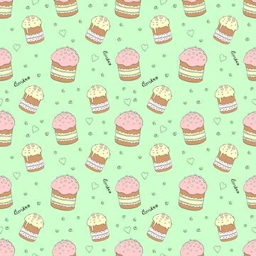 Seamless pattern. Easter cake or sweet bread or Paska. Soft Spring festive ba 스톡 일러스트