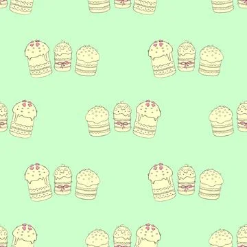 Seamless pattern. Easter cake or sweet bread or Paska. Soft Spring festive ba 스톡 일러스트