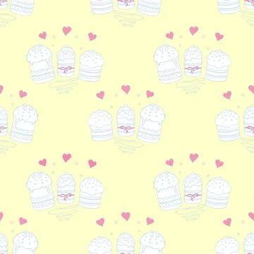 Seamless pattern. Easter cake or sweet bread or Paska. Soft Spring festive ba Stock Illustration