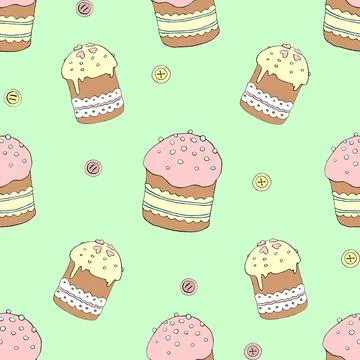 Seamless pattern. Easter cake or sweet bread or Paska. Soft Spring festive ba イラスト素材