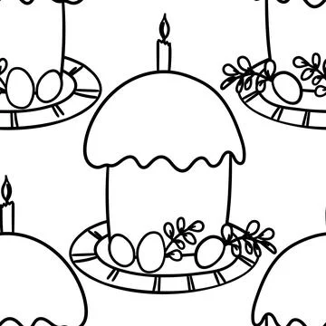 Seamless pattern with Easter cake on white background. Hand drawn Happy Easter Illustrazione stock