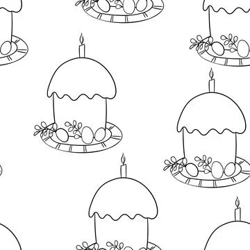 Seamless pattern with Easter cake on white background. Hand drawn Happy Easter 스톡 일러스트